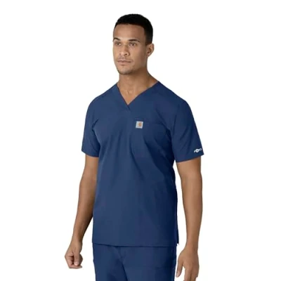 Image of Carhartt Men&#039;s Force V Neck Shirttail Top, Navy, Medium