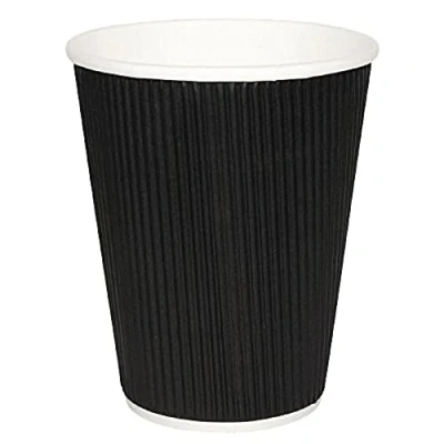 Image of 500x Fiesta Hot Cup Ripple Wall Black 12oz Disposable Take Away Travel