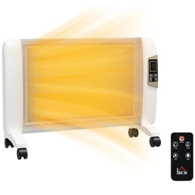 Image of HOMCOM Mica Electric Space Heater, Portable Heater for Home with 2 Heat Settings, Living Room, Study, Garage, Adjustable Temperature 18 30C, 1000W/2000W, White