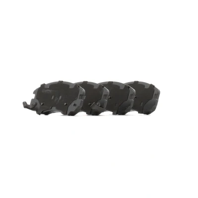 Image of 581011FE00, 581011FE01, 581012GB00, 581012KA10, 581012KA51 Brake pad set VALEO 598744 Front Axle incl. wear warning contact with anti squeak plate
