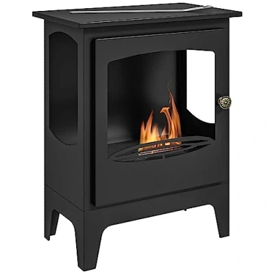 Image of HOMCOM Freestanding Ethanol Fireplace, Steel Bioethanol Fireplace with Stainless Flame Snuffer, 1.2L Tank, 3 Hours Burning Time for Indoor, Black