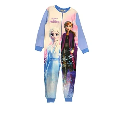 Image of Disney Frozen 2 Kids All in One Girls Childrens Fleece Onesie Sleepsuit Pyjamas Lilac Age 3/4 Years