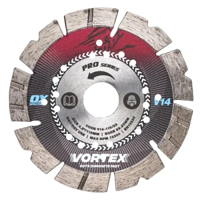 Image of OX Pro V14 Diamond Blade for Concrete 115mm/22.23mm, Turbo V Tooth Fast Cutting and Long Life, Cuts Kerbs &amp; Slabs, Paviors, Roof Tiles, Bricks, General Building Materials