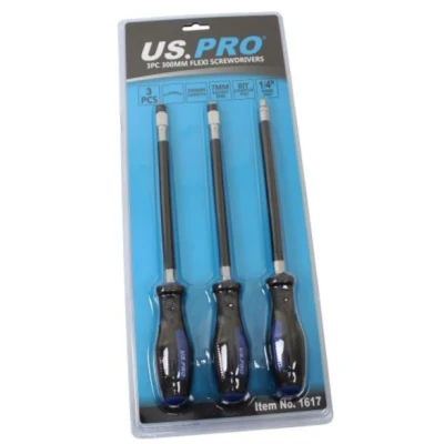 Image of US PRO Tools 3 Piece 300mm Flexi Screwdrivers Flexible Screwdriver Set 1617