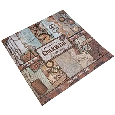 Image of STAMPERIA Paper Pad 10 Sheets Double Sided Clocks, Paper, Multi Colour, 30.5 x (12&quot; 12&quot;)