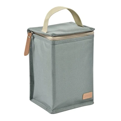 Image of Béaba Insulated Baby Meal Pouch Large Capacity Thermal Bottle Storage Bag for Carrying Full Meals Foldable Soft Waterproof Material Sage Green