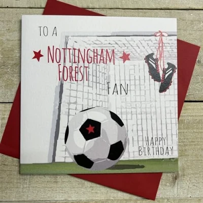 Image of WHITE COTTON CARDS Nottingham Notts Forest FC Football Club Birthday Card, BALL &amp; NET DESIGN (FFN51), 16cm x