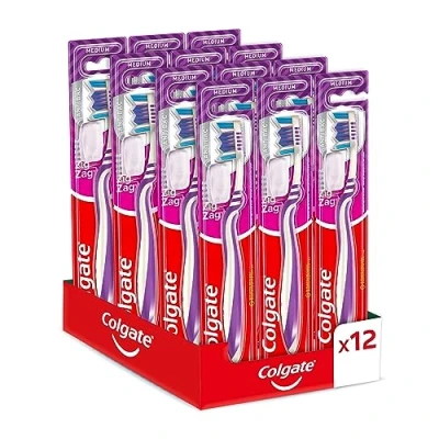 Image of Colgate Medium Zig Zag Toothbrush, Bristles with Different Angulations, 12 Pieces