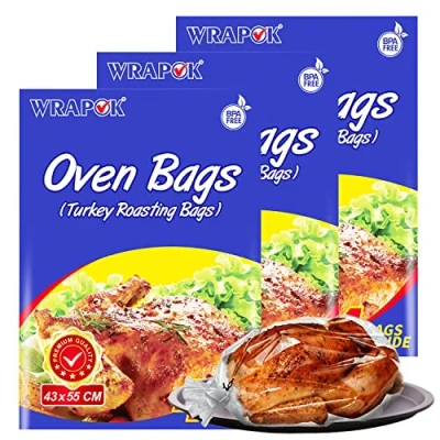 Image of WRAPOK Large Turkey Roasting Bags Cooking Oven Chicken Bag For Meat Poultry Fish Seafood Vegetable 12 (17 x 21.5 Inch)