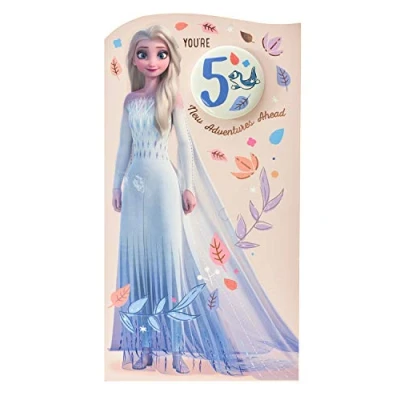 Image of UK Greetings Disney 5th Birthday Card For Her/Girl With Envelope Badge Design Elsa