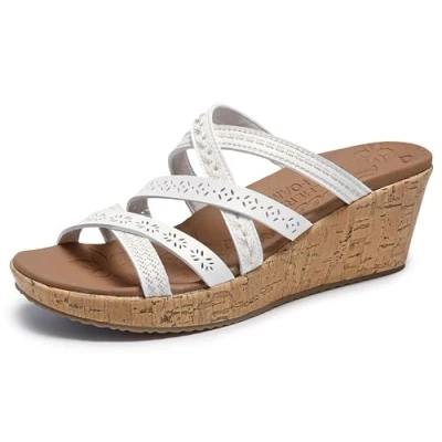Image of Skechers Women&#039;s Slide Wedge Sandal, White, 8.5 B (M)