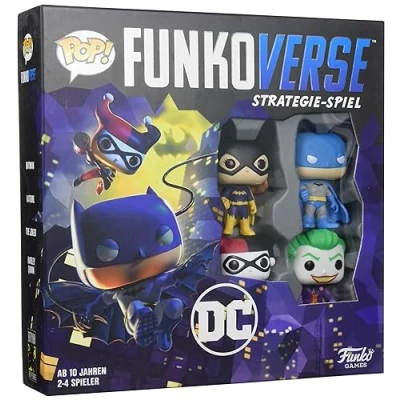 Image of Funko Games DC Comics Funkoverse Board Game 4 Character Base Set German Version Batman, Batgirl, The Joker And Harley Quinn 3&#039;&#039; (7.6 Cm) POP! Light Strategy For Children &amp; Adults
