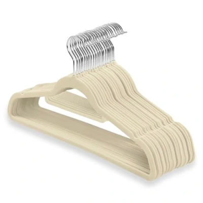 Image of 1ABOVE Premium Quality 20 pack Non Slip Velvet Hangers (44cm) Heavy Duty Suit with Tie Bar, 360 Swivel Hooks Space saving, sturdy to hold Jacket, Jumper &amp; Pullover(Set of IVORY)