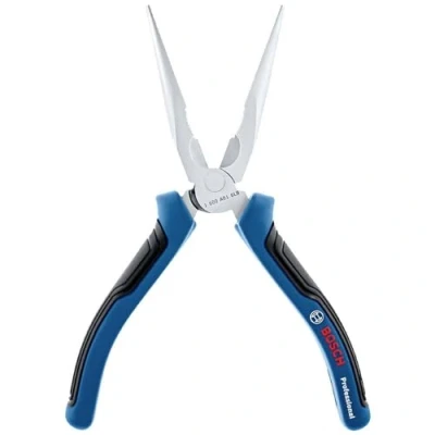 Image of Bosch Professional 1600A01TH8 200mm Needle Nose Pliers (Straight, Chrome Vanadium Steel, Rubberised Grip), Blue