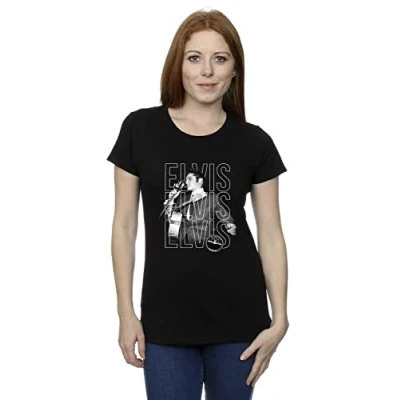 Image of Absolute Cult Elvis Women&#039;s Triple Logo Portrait T Shirt Black Large