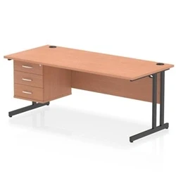 Image of Impulse 1800x800 Desk Beech/Black Cantilever Leg 1x3 Drawer Fixed Ped