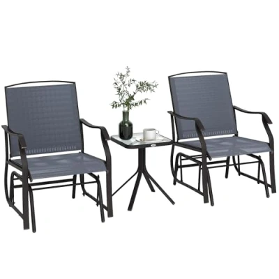 Image of Outsunny Glider Rocking Chair &amp; Table Set 2 Single Seaters Rocker Garden Swing Patio Furniture Bistro Grey