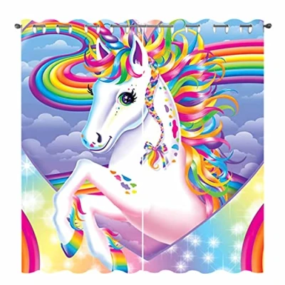 Image of SHUIZHIHE Kids Curtains for Bedroom, Blackout Girls,Thermal Curtains,Rainbow Unicorn Room Decor Girls Bedroom Cute Childrens Nursery (W117cm (46&quot;) x D137cm (54&quot;))…