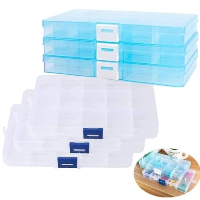 Image of TOKERD 6 Pcs Plastic Jewellery Organizer Box Clear Bead Storage with 15 Grids Adjustable Craft Organiser Case for Beads, Earring, Screws and Small Items