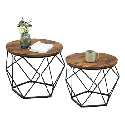 Image of VASAGLE Coffee Tables, Set of 2 Side Robust Steel Frame, for Living Room, Bedroom, Rustic Brown and Black LET040B01