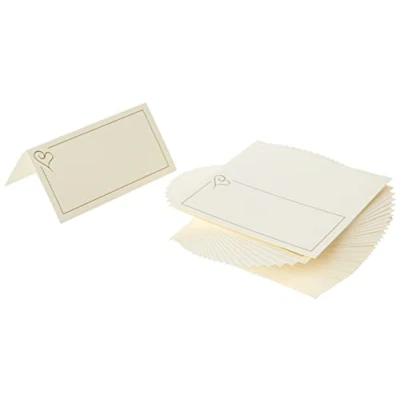 Image of Neviti Contemporary Heart Wedding Place Cards Ivory/Gold 50 Pack
