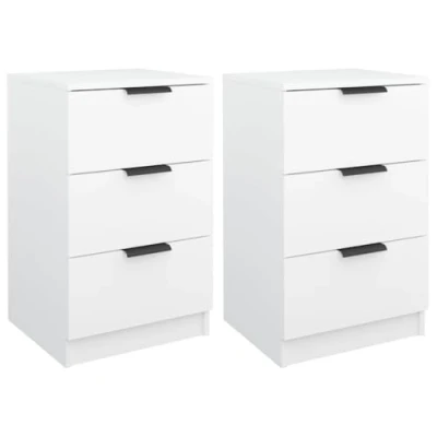 Image of vidaXL Bedside Cabinets in White, Set of 2 Modern Style Bedroom Furniture with 3 Drawers and Display Top