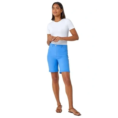 Image of Roman Originals Stretch Shorts for Women UK Ladies Pull On Turned Hem Cut Off Bengaline Mom Boyfriend Boy Denim Casual Cropped Pants Capri Slim Fit Turn Up Summer Crops Mother Light Size 10