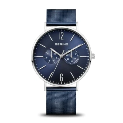 Image of BERING Men Analog Quartz Classic Collection Watch with stainless steel Strap and Sapphire Crystal 14240 303, Blue/Silver, 40