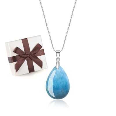 Image of COAI 925 Sterling Silver Necklace Teardrop Pendant Crystal for Women, Apatite