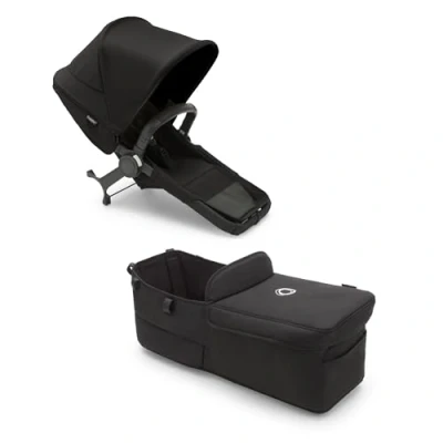 Image of Bugaboo Donkey 5 Twin Extension Set, Converts your Mono into a pushchair, Side by Side, Improved Design, Reversible Seat and One Hand Steering, Midnight Black