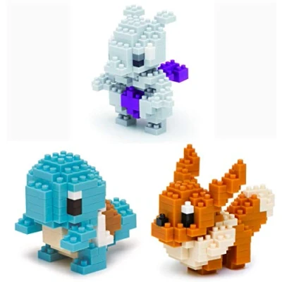Image of Nanoblock 3 Sets Bundle Squirtle (Zenigame), Mewtwo and Eevee (Eievui) Adjustable Pokemon Characters (Japan Import)