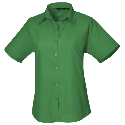 Image of Premier Womens Short Sleeve Poplin Blouse / Plain Work Shirt (Emerald) Size 12 UK