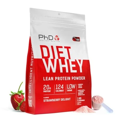 Image of PhD Nutrition Diet Whey Low Calorie Protein Powder, Carb, High Lean Matrix, Strawberry Delight Protein, 80 Servings Per 2 kg Bag