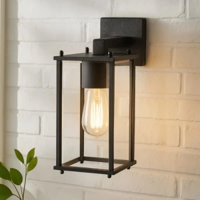 Image of CGC Lighting Outdoor Outside Wall Light Mains Power Bevelled Glass Coach Lantern Porch Garden Decorative Lamp Fixture Waterproof (Black Down)