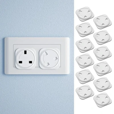 Image of SAFELON 12 Pcs Plug Socket Covers UK, UK Child Baby Safety for Sockets, Kids &amp; Pets (White)