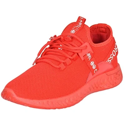 Image of Mens Trainers Lace Up Breathable Mesh Upper Trail Runners Chunky Outsole Ceaze Red UK 7
