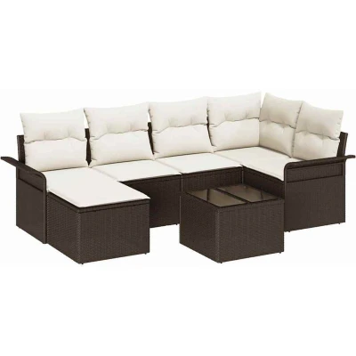 Image of vidaXL 6 Piece Garden Sofa Set with Cushions Grey Poly Rattan