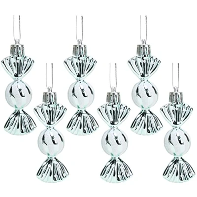 Image of Christmas Concepts® Pack of 6 8cm Mini Sweet Shaped Baubles Shiny &amp; Glitter Decorated Tree Decorations (Mint Green)