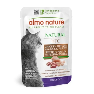 Image of almo nature HFC Raw Pack Wet Cat Food Pouch Chicken Breast &amp; Duck Fillet (Pack of 24 x55g)