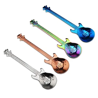 Image of NANHONG Guitar Shaped Stainless Steel Coffee Spoon Demitasse Spoons Dessert Sugar Set of 4