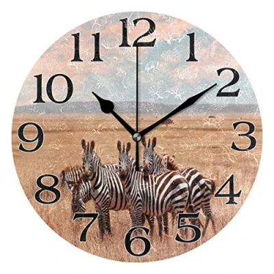 Image of linomo Wild African Zebra Wall Clock Decor, Silent Non Ticking Square Quiet for Kitchen Living Room Bedroom Bathroom Office