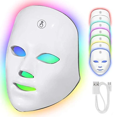 Image of LED Face Mask with Touch Button, 7 Colours Light Therapy for Anti Wrinkle Acne Removal Skin Rejuvenation Pores Shrink Oily Ageing Beauty
