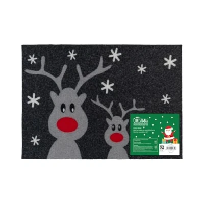 Image of JVL Christmas Machine Wash Door Mat Reindeers 40x57cm