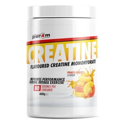 Image of Per4m Creatine Powder 80 Servings of Micronised Monohydrate Performance &amp; Strength 8 Flavours 400g (400g, Peach Sweets)