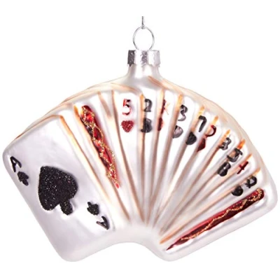Image of BRUBAKER Card Game Hand Painted Glass Christmas Bauble Mouth Blown Tree Decoration Figures Funny Pendant Ball 4.5 inches (11.5 cm)