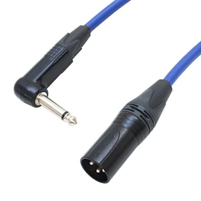 Image of Van Damme Angled Jack to Male XLR lead. Guitar/Mixer/DI Cable. Neutrik (6m, Blue)