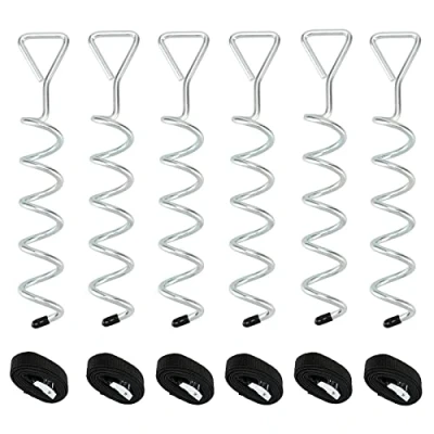Image of ZOENHOU 6 Set Trampoline Anchor Kit, Heavy Duty Tie Down 12 Inch Ground Steel Stakes Corkscrew Shape for Trampolines, Swings, Tent, Camping
