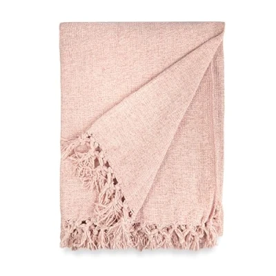 Image of Emma Barclay Throw Blanket For Sofas Bed Extra Large Soft Chenille Throws Settees In Blush Pink Fleece Blankets Darcy Collection 50&quot; x 60&quot; (127cm 152cm)