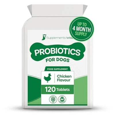 Image of Probiotics for Dogs 120 Tablets Chicken Flavour Yeast Infection Treatment Diarrhoea, Wind, IBS Remedy a Happy Tummy Itchy Skin Relief Dog Probiotic Prebiotic Support, Digestive Enzymes