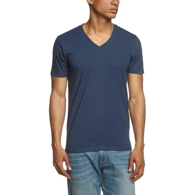 Image of Selected Homme Men&#039;s Pima Drill ss deep v Neck NOOS ID T Shirt, Insignia Blue, Small